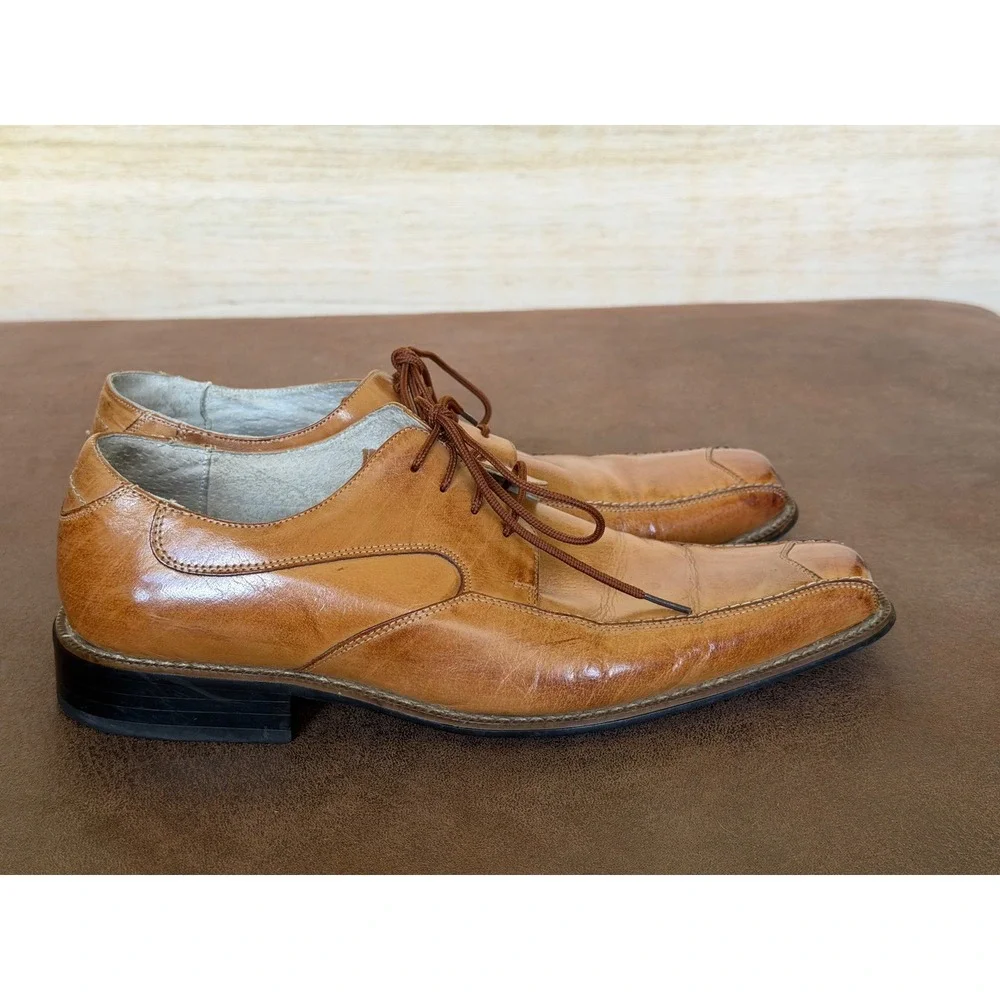 Stacy Adams Mens Tan Leather Bicycle Toe Oxford Dress Shoes 24718-240 9M